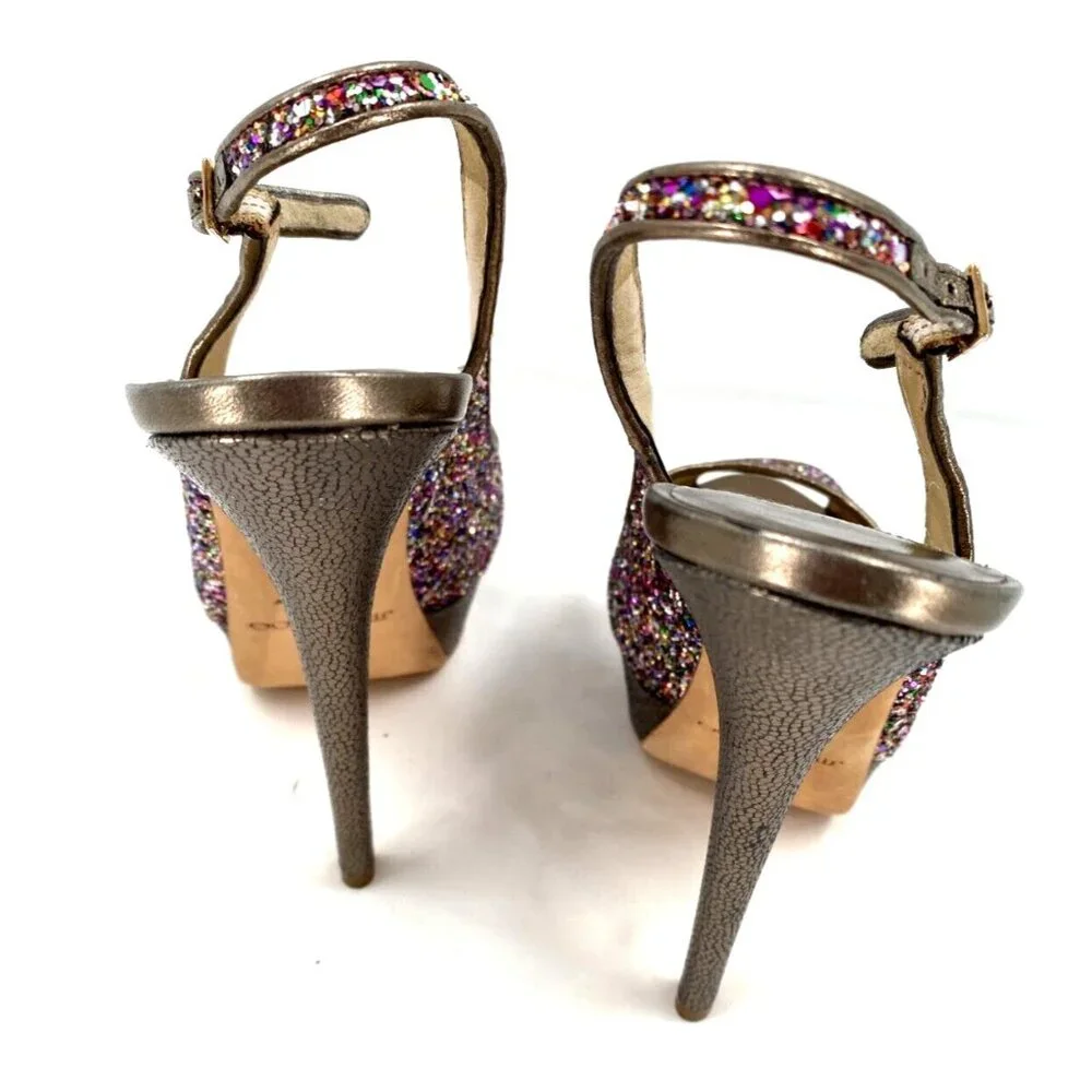 Jimmy Choo CLUE Glitter Gold Slingback Platform Open Toe Sandals Shoes Sz 38.5 - Picture 12 of 16